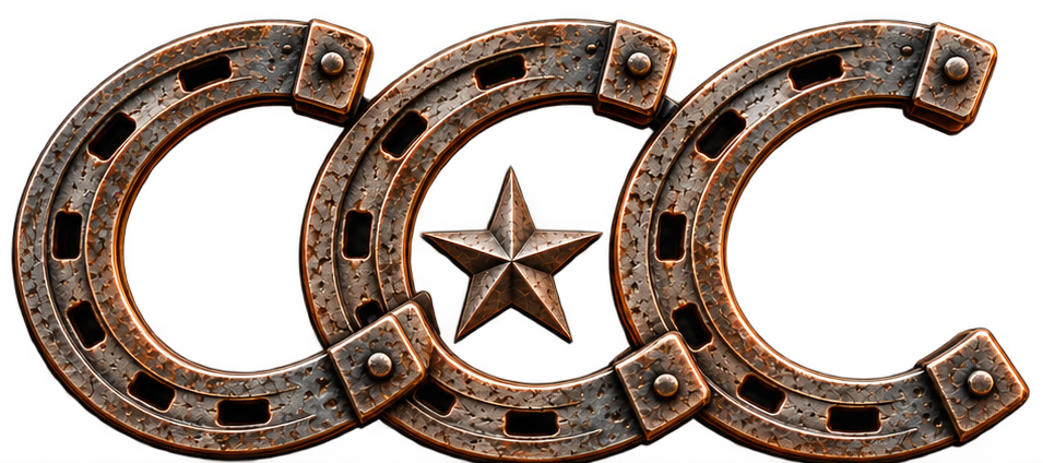 Three interlocking sideways horseshoes with a central star